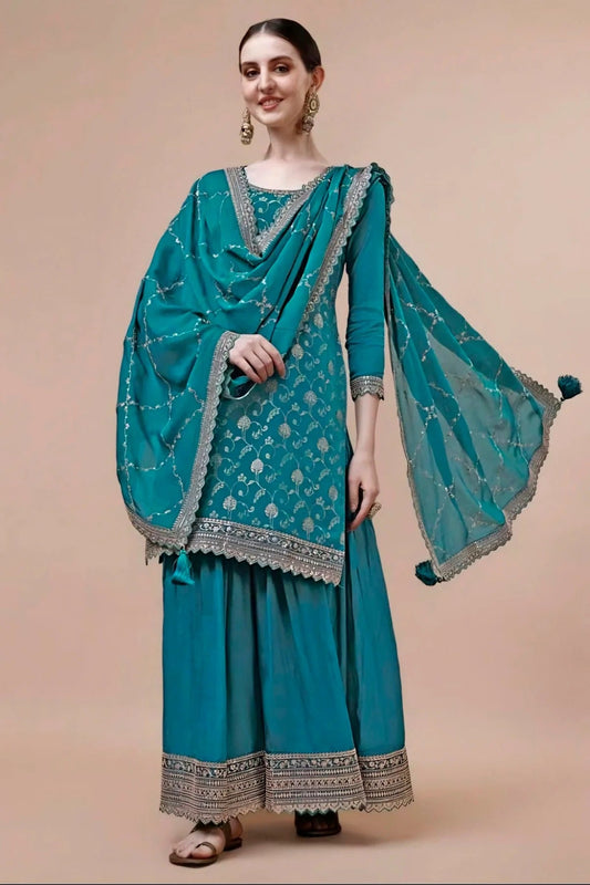 Rama Green Colour Viscose Chinon Sharara Suit SM1110728