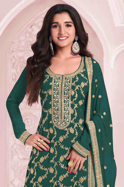 Rama Green Colour Viscose Jacquard Pant Style Suit SM1140912 A