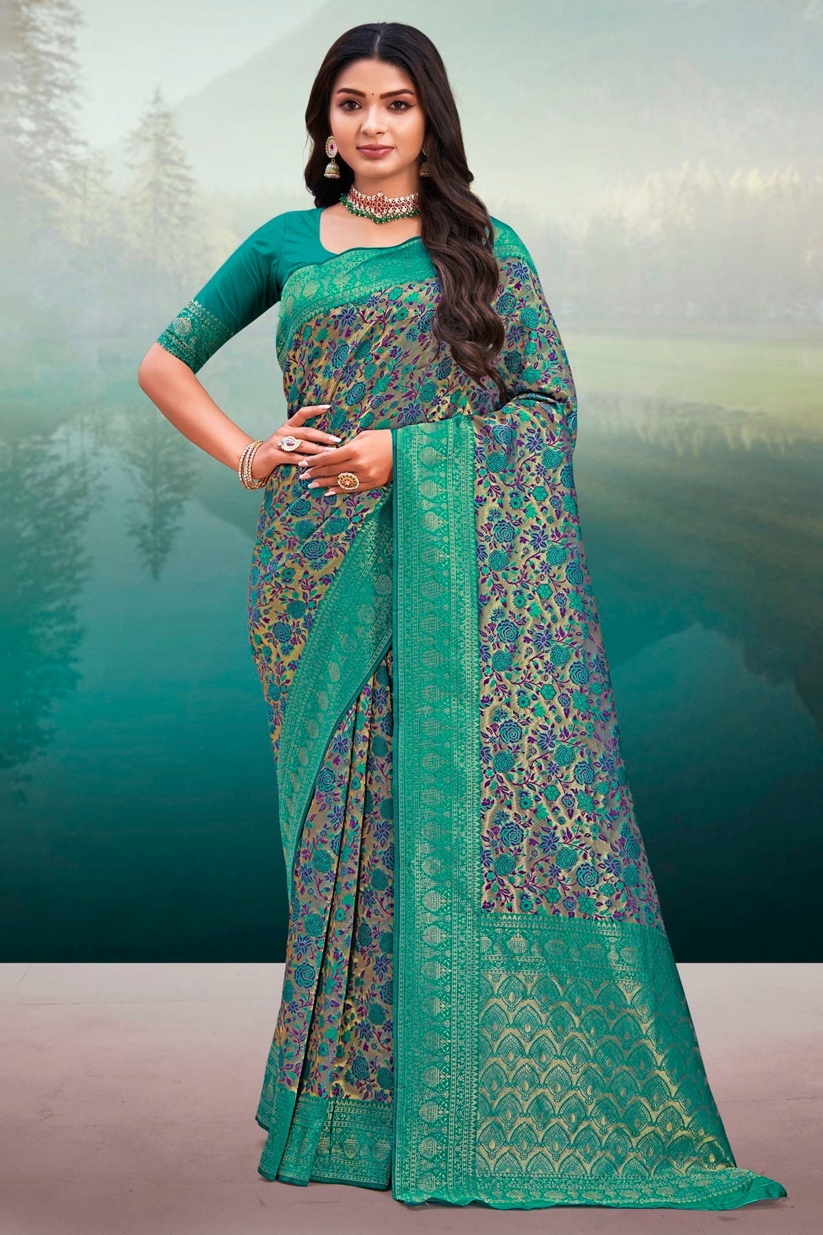 Rama Green Colour Woven Work Banarasi Silk Saree SD1101393