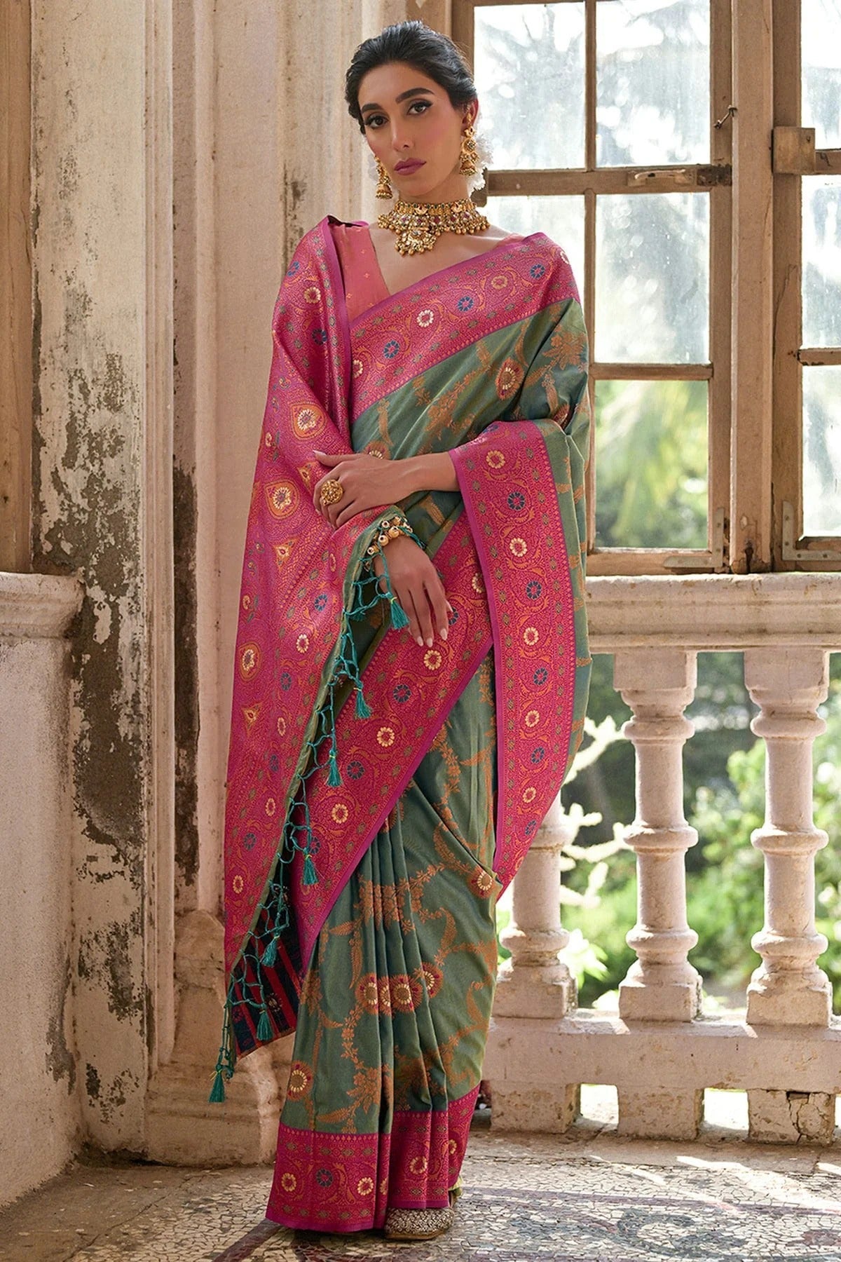 Rama Green Colour Woven Work Banarasi Silk Saree SD1260005 A