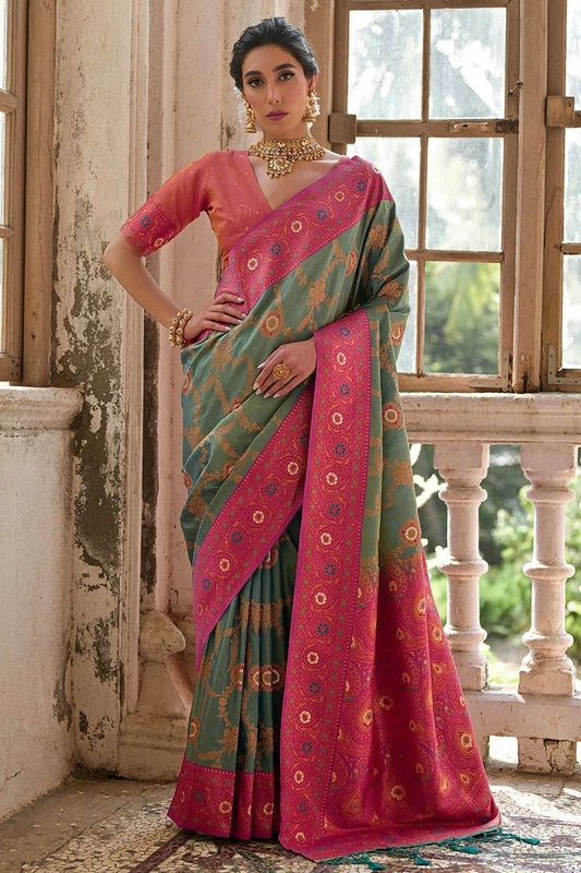Rama Green Colour Woven Work Banarasi Silk Saree SD1260005