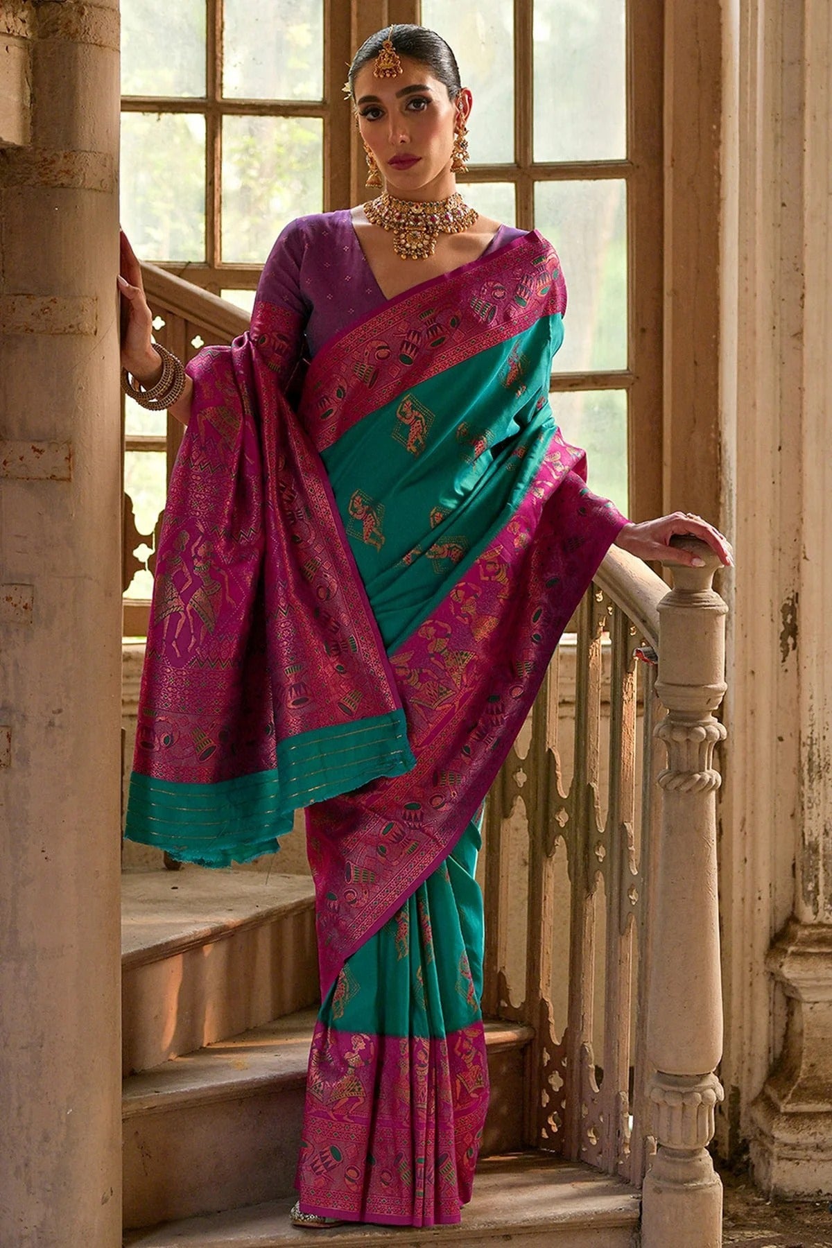 Rama Green Colour Woven Work Banarasi Silk Saree SD1260011 B