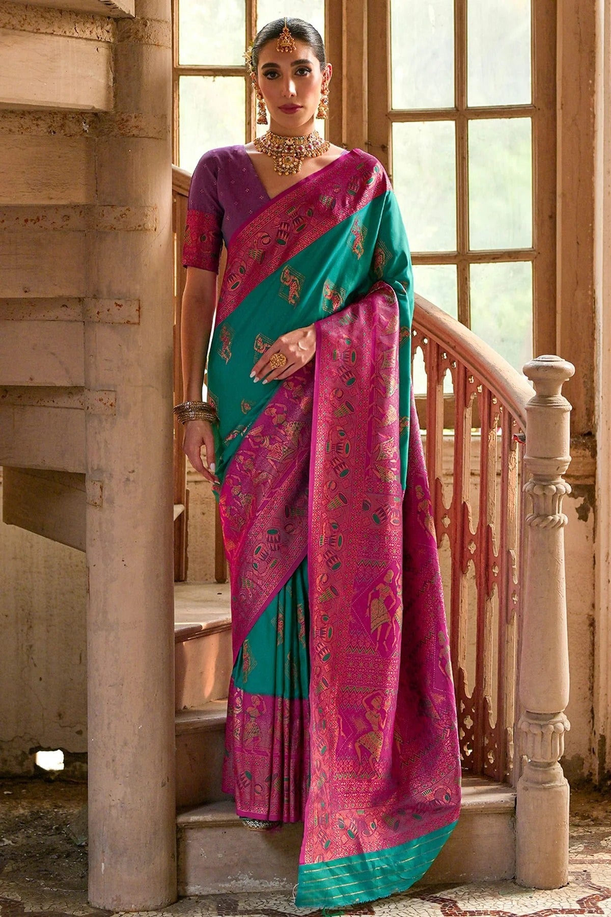 Rama Green Colour Woven Work Banarasi Silk Saree SD1260011