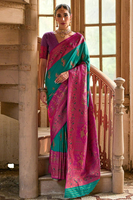 Rama Green Colour Woven Work Banarasi Silk Saree SD1260011