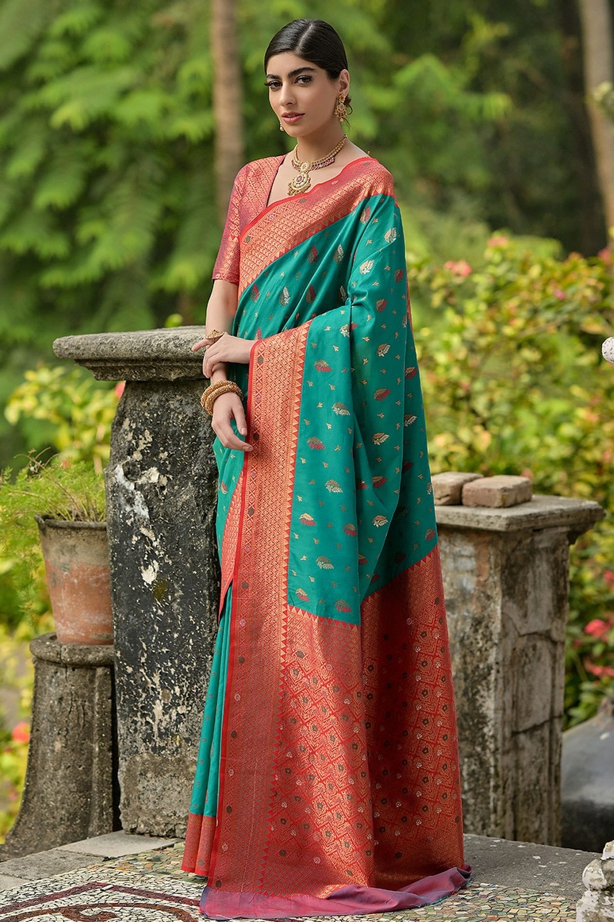 Rama Green Colour Woven Work Banarasi Silk Saree SD1260017