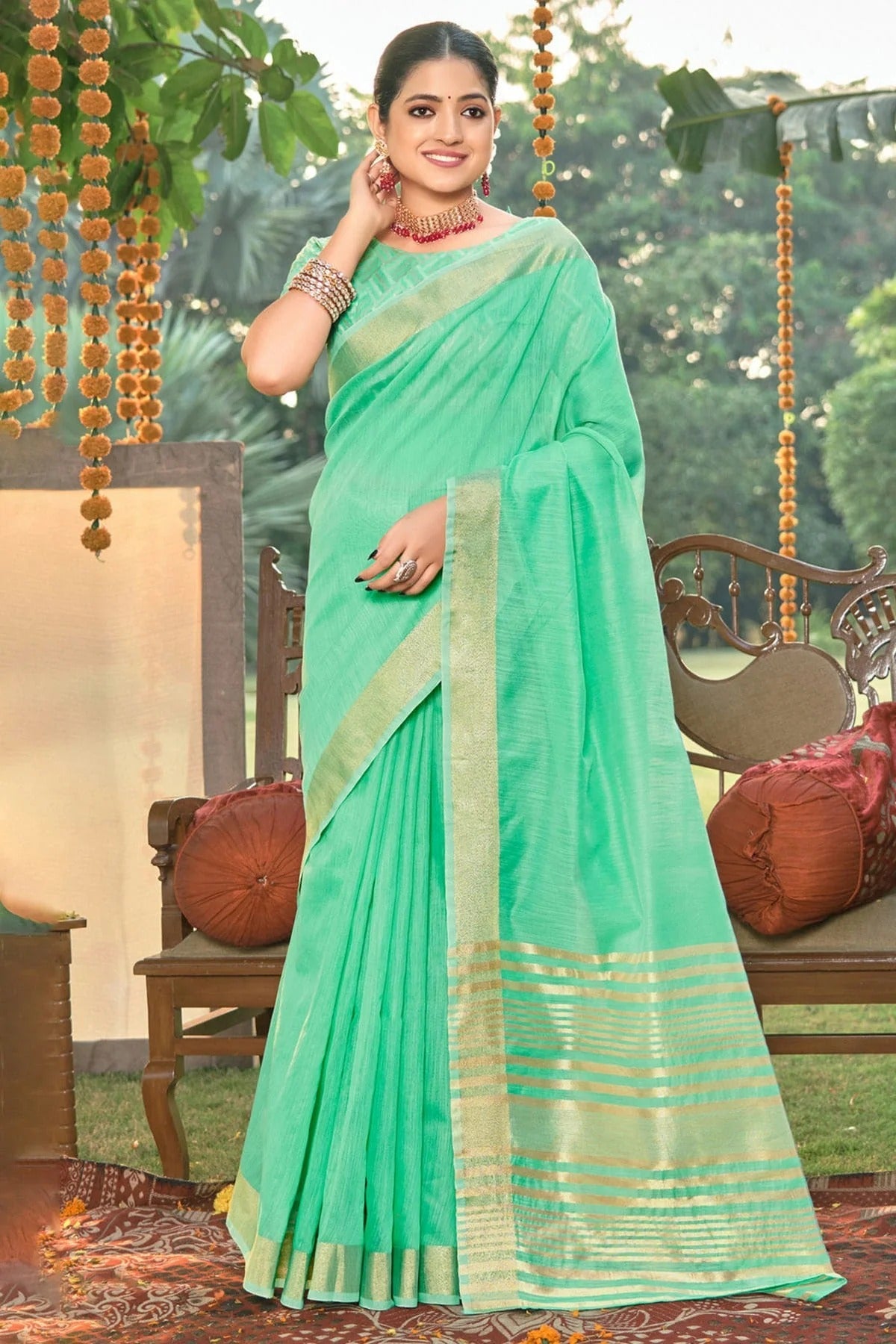 Rama Green Colour Woven Work Cotton Saree SD1101572