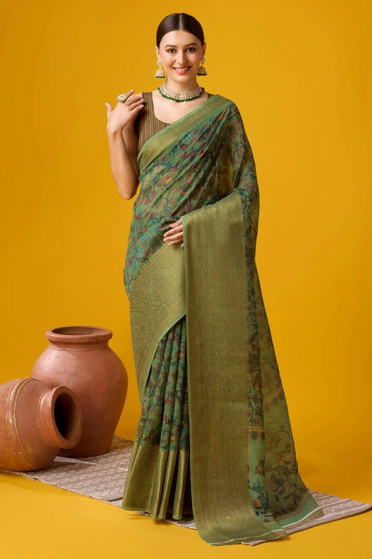 Rama Green Colour Woven Work Cotton Saree SD1102114