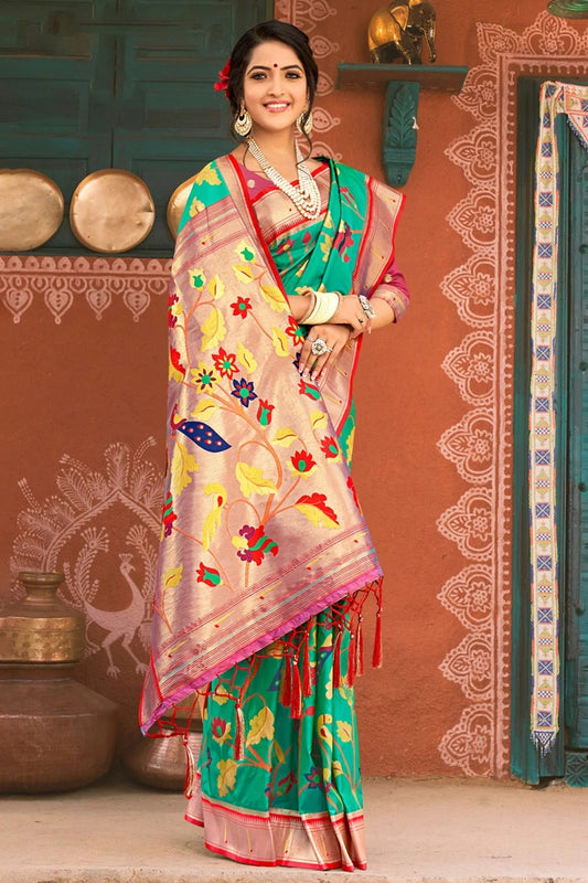 Rama Green Colour Woven Work Paithani Silk Saree SD1101411