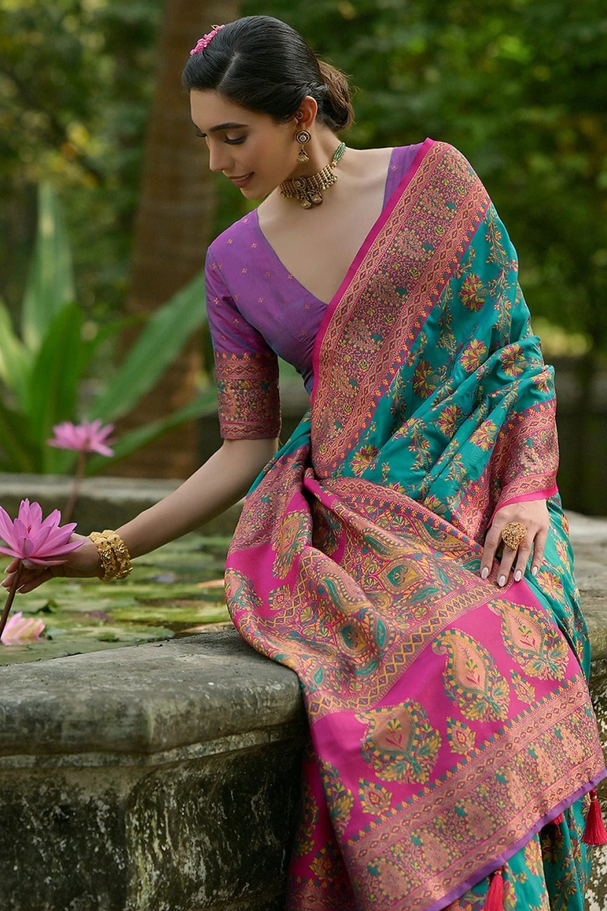 Rama Green Colour Woven Work Pashmina Silk Saree SD1260031 A