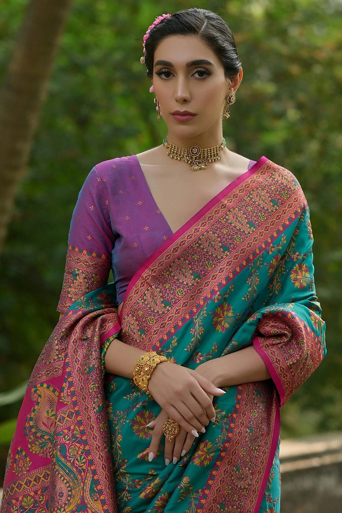 Rama Green Colour Woven Work Pashmina Silk Saree SD1260031 B