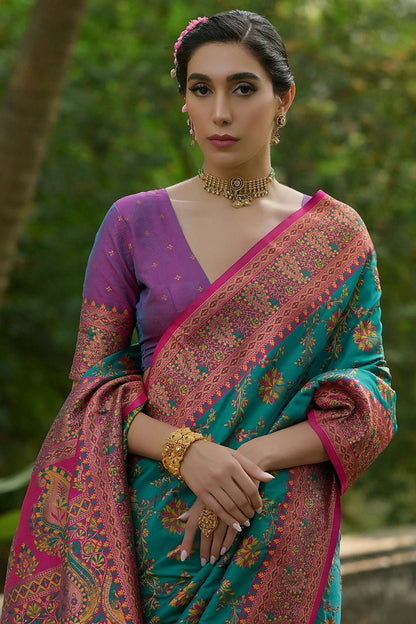 Rama Green Colour Woven Work Pashmina Silk Saree SD1260031 B