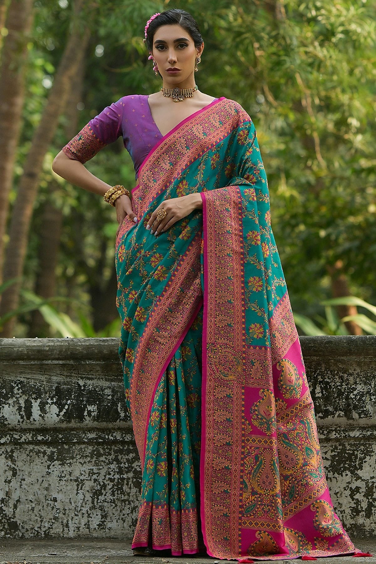 Rama Green Colour Woven Work Pashmina Silk Saree SD1260031