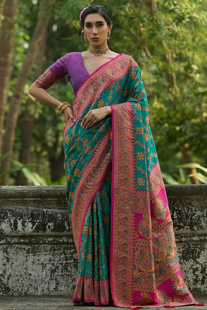 Rama Green Colour Woven Work Pashmina Silk Saree SD1260031
