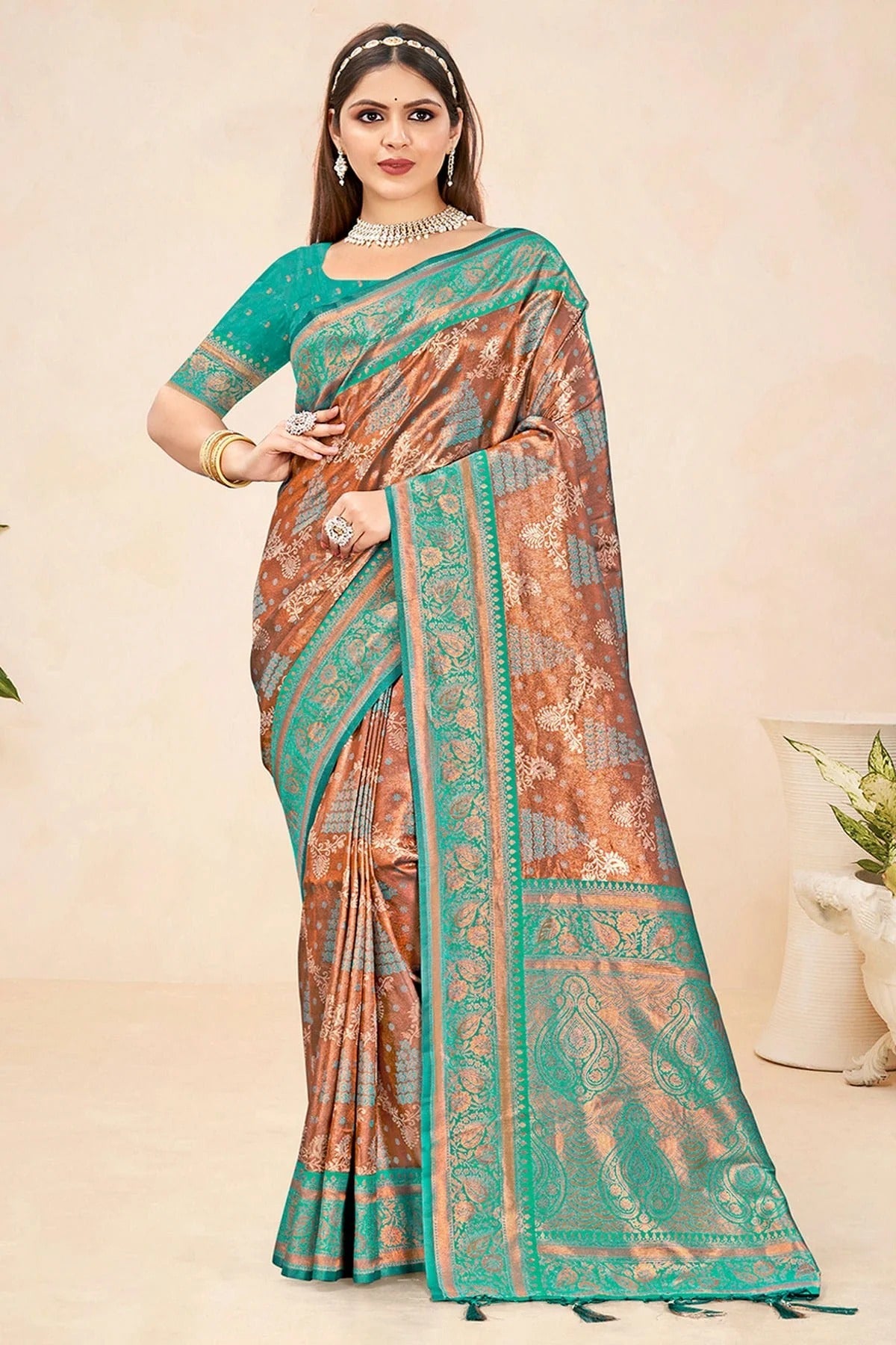 Rama Green Colour Woven Work Silk Saree SD1102288