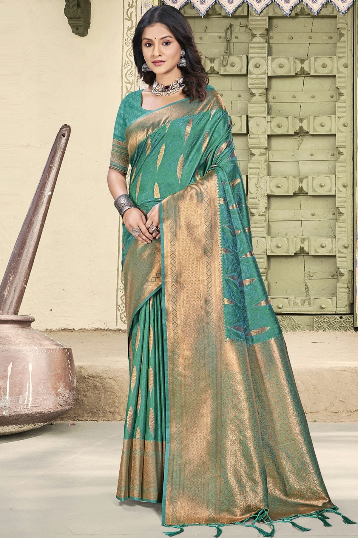Rama Green Colour Woven Work Silk Traditional Saree SD1103360