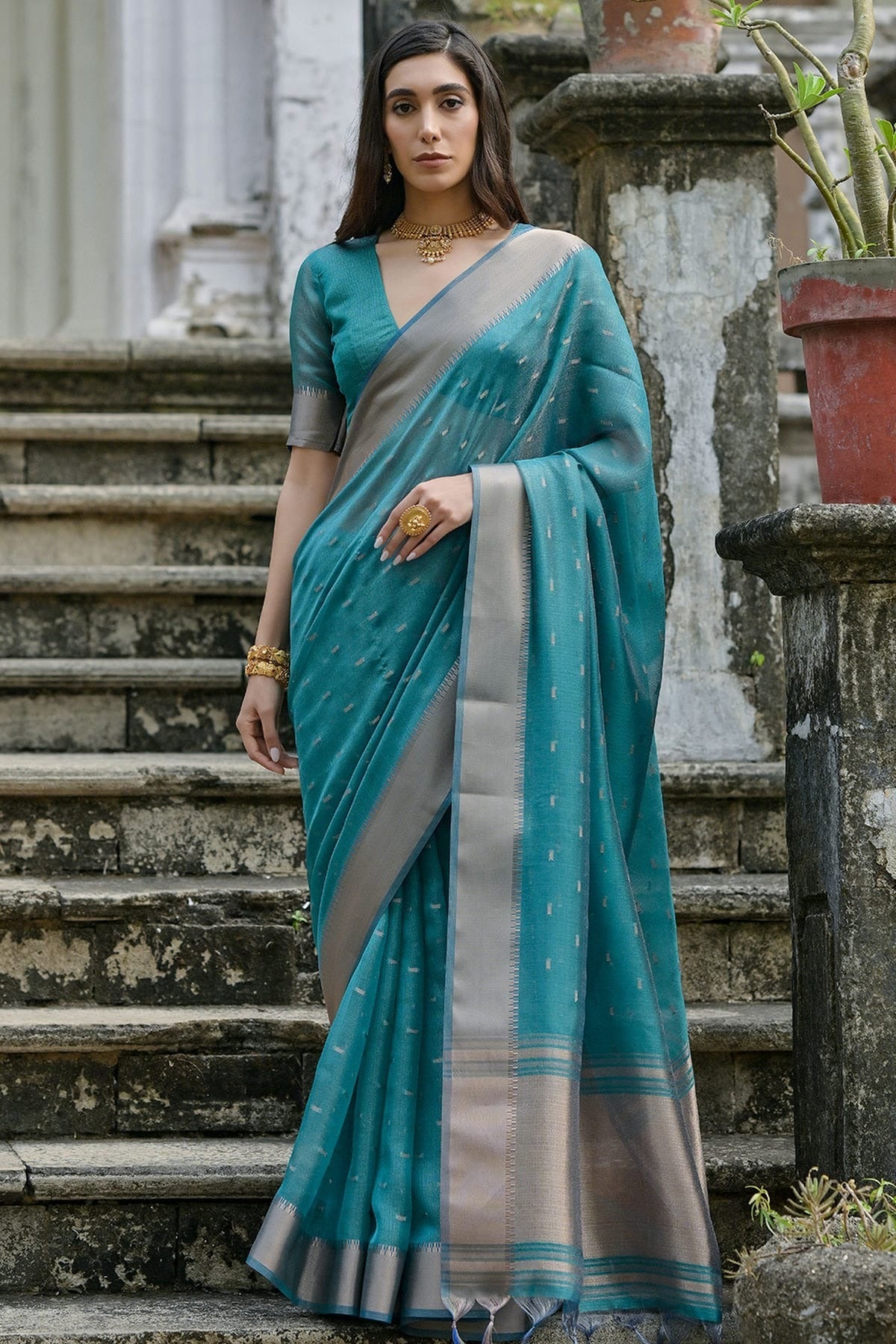 Rama Green Colour Woven Work Soft Tussar Silk Saree SD1260023