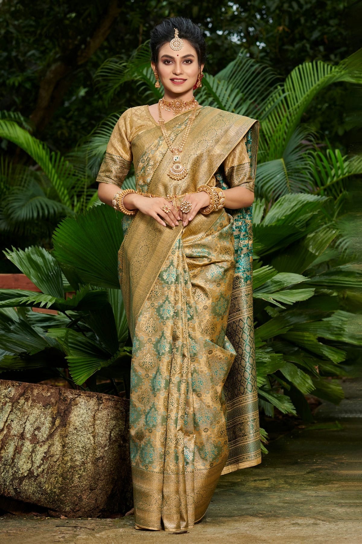 Rama Green Colour Woven Work South Silk Saree SD1101429