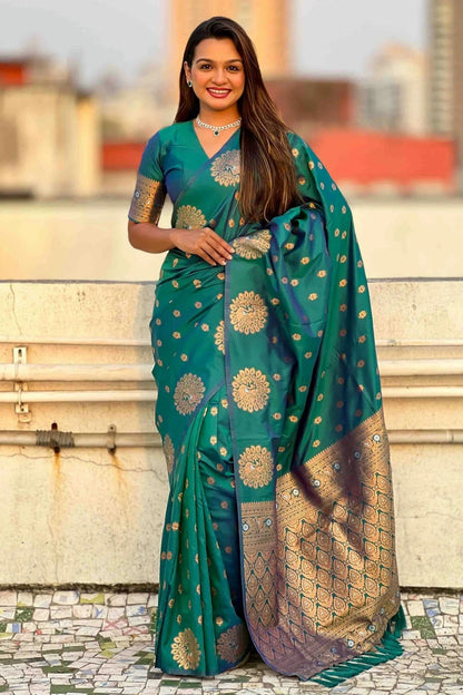 Rama Green Colour Zari Work Moonga Silk Traditional Sarees SD1113344