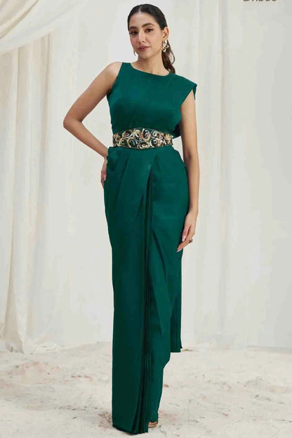 Rama Green Organza Hand Work Ready To Wear Saree SD1080976 A