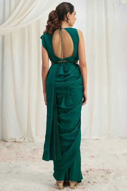 Rama Green Organza Hand Work Ready To Wear Saree SD1080976 B