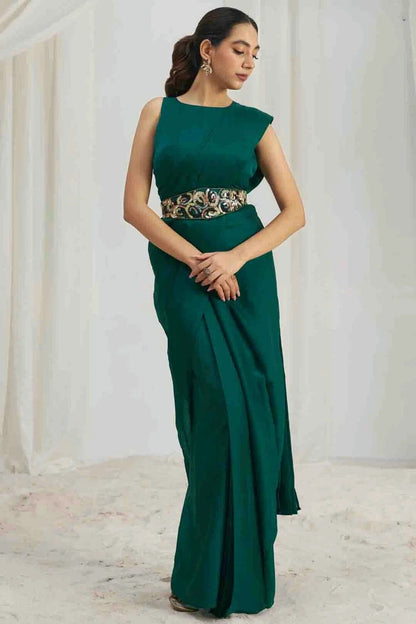 Rama Green Organza Hand Work Ready To Wear Saree SD1080976