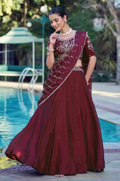 Rangoli Crush Embroidery Sequins Work Lehenga Choli In Maroon Colour