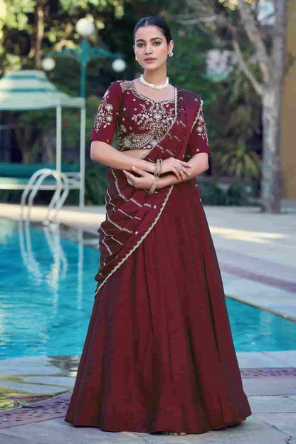 Rangoli Crush Embroidery Sequins Work Lehenga Choli In Maroon Colour