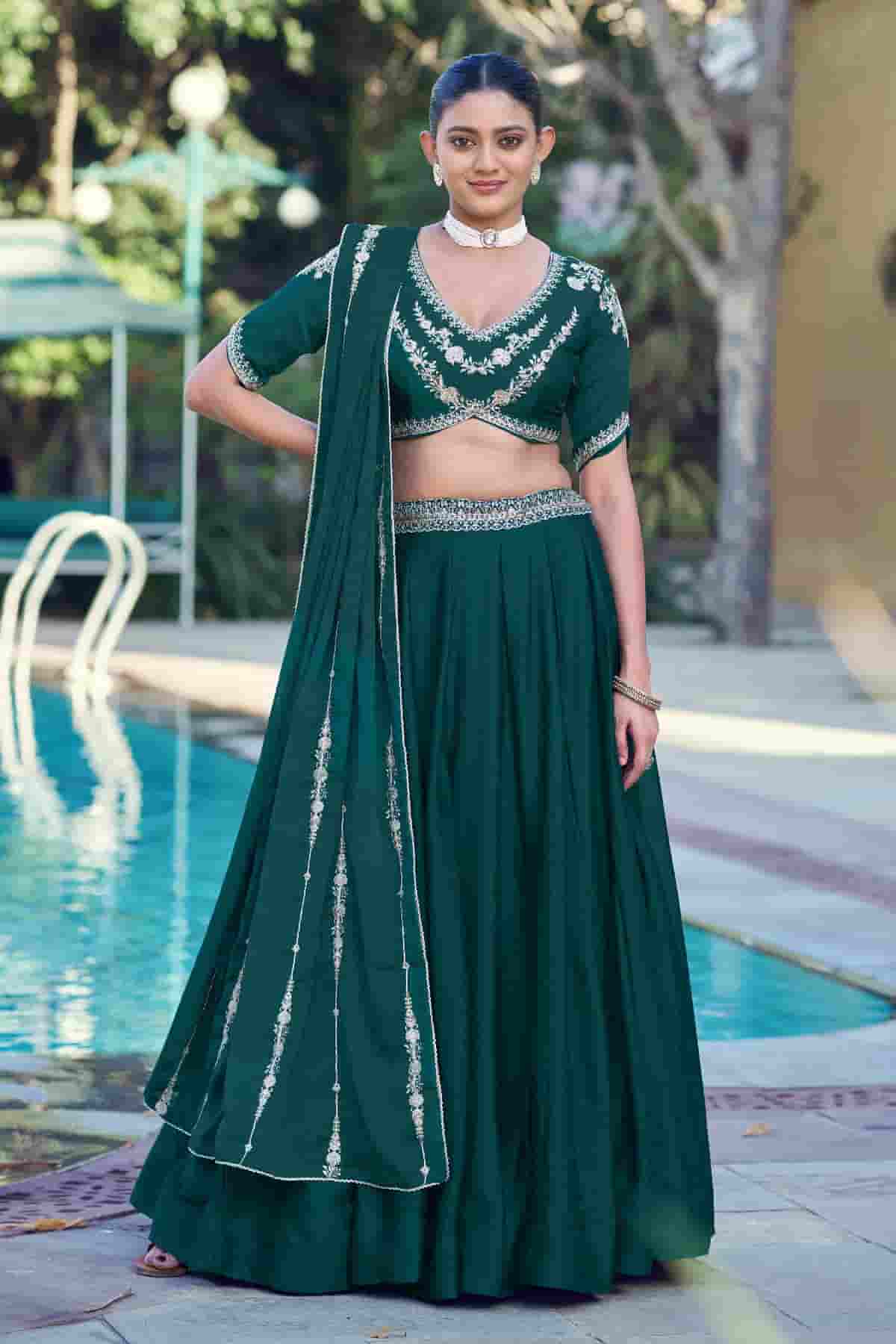 Rangoli Crush Embroidery Sequins Work Lehenga Choli In Teal Green Colour