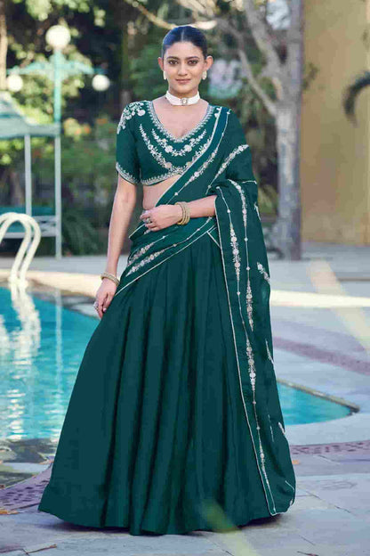 Rangoli Crush Embroidery Sequins Work Lehenga Choli In Teal Green Colour
