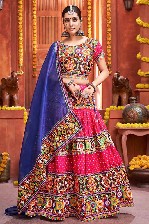 Rani Pink Colour Cotton Silk Navratri Lehenga Choli LC1240078