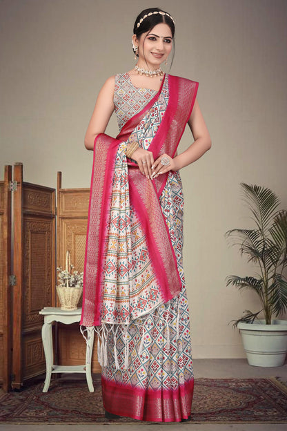 Rani Pink Colour Cotton Silk Printed Saree