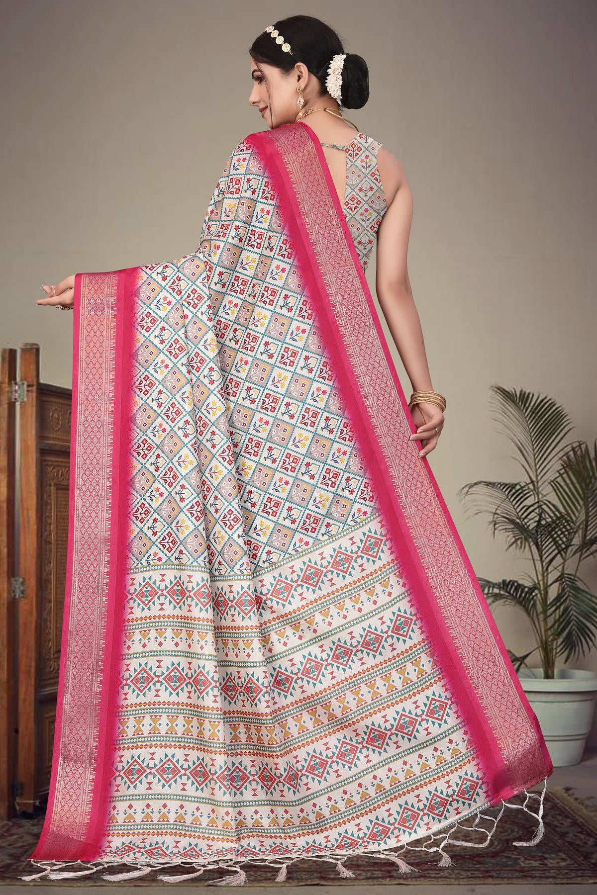 Rani Pink Colour Cotton Silk Printed Saree