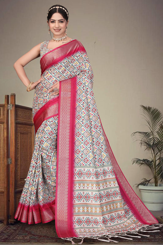 Rani Pink Colour Cotton Silk Printed Saree