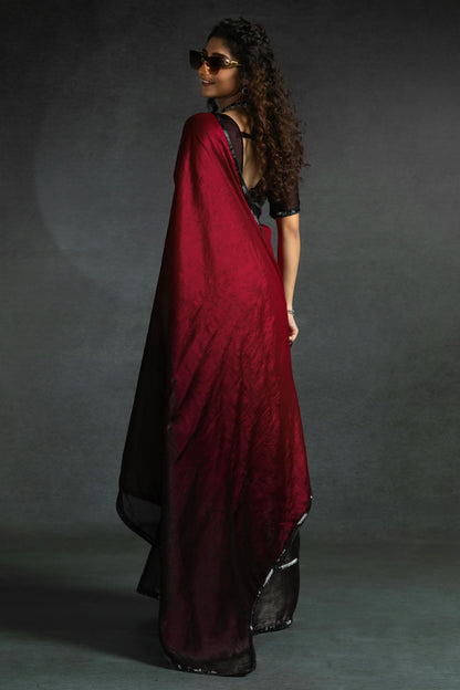 Rani Pink Colour Fendi Satin Silk Ready To Wear Saree