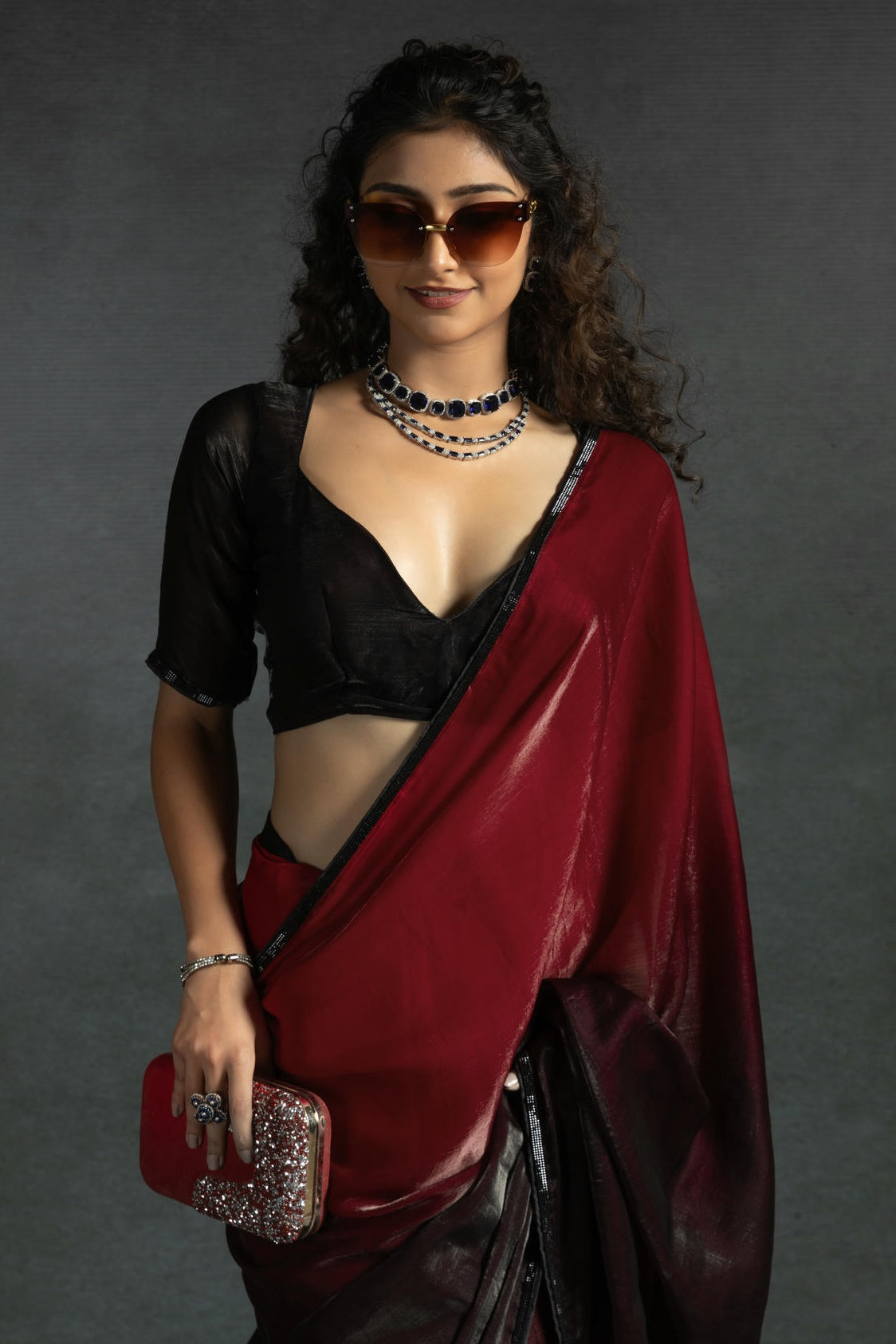 Rani Pink Colour Fendi Satin Silk Ready To Wear Saree