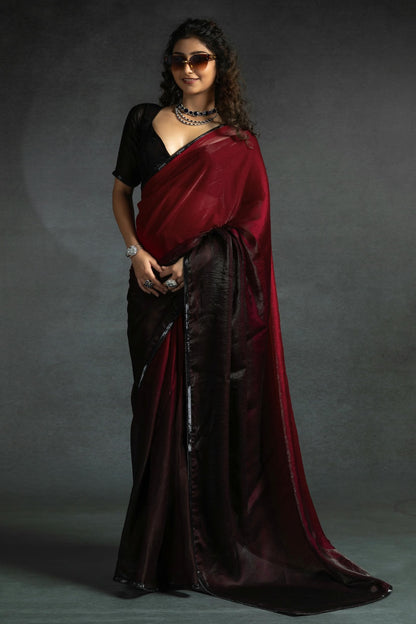 Rani Pink Colour Fendi Satin Silk Ready To Wear Saree