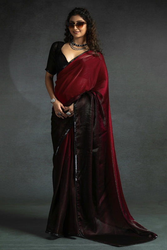 Rani Pink Colour Fendi Satin Silk Ready To Wear Saree