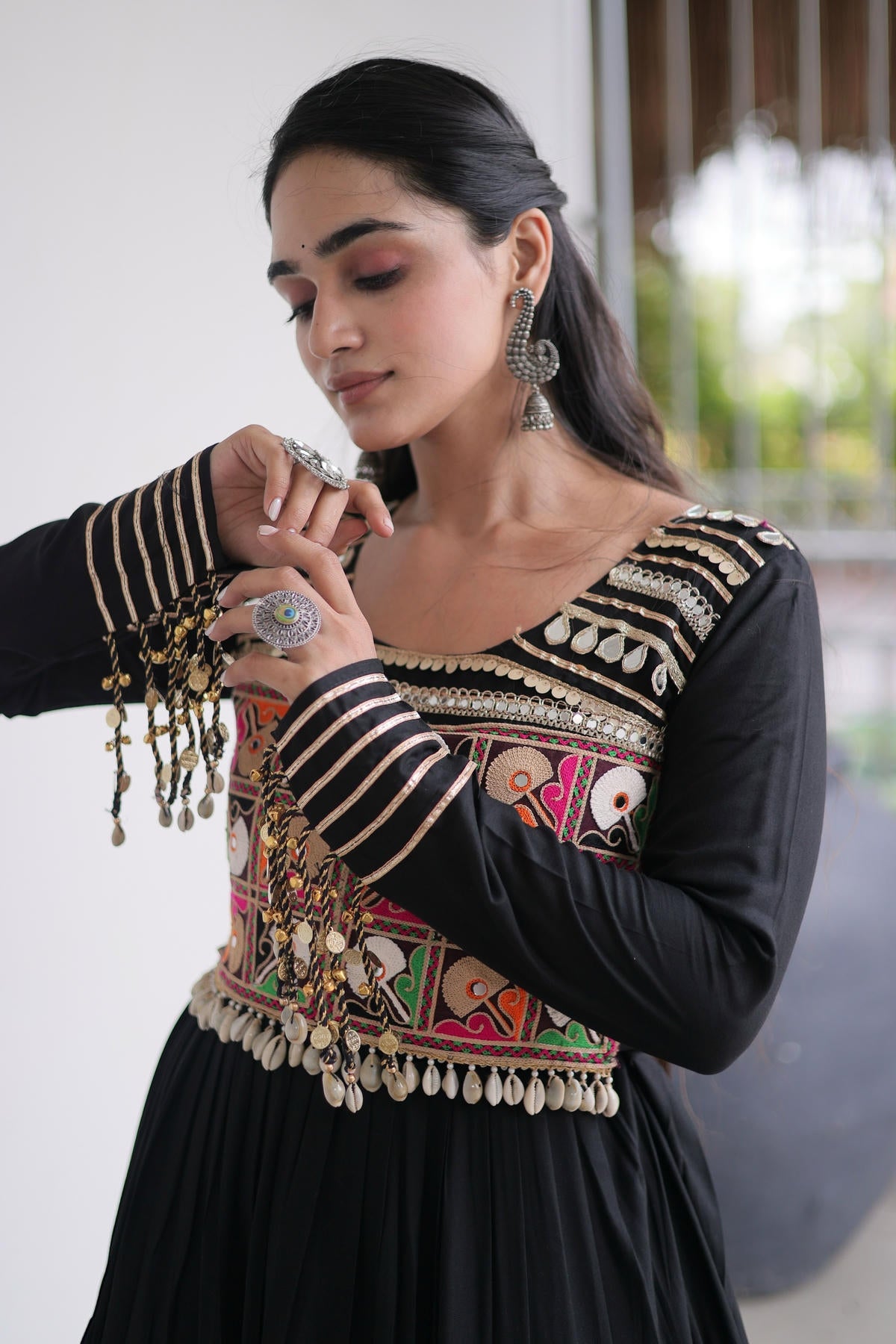 Rayon Printed Stitched Gown In Black Colour