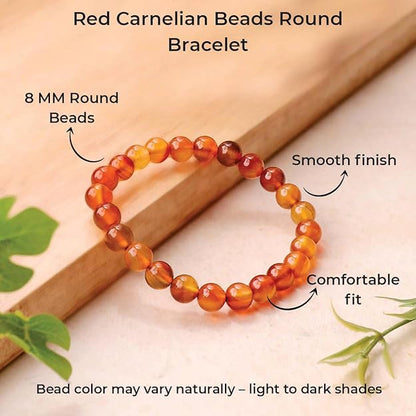Red Carnelian 8mm Round Beads Bracelet – Natural Energy & Confidence Crystal Bracelet