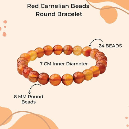 Red Carnelian 8mm Round Beads Bracelet – Natural Energy & Confidence Crystal Bracelet