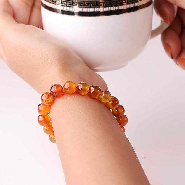 Red Carnelian 8mm Round Beads Bracelet – Natural Energy & Confidence Crystal Bracelet