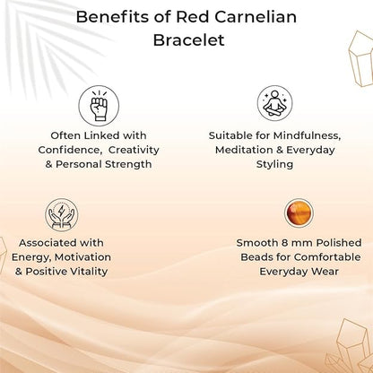 Red Carnelian 8mm Round Beads Bracelet – Natural Energy & Confidence Crystal Bracelet