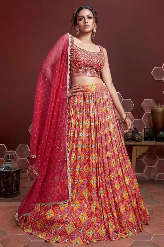 Red Chinnon Silk Designer Lehenga Choli LC1010165