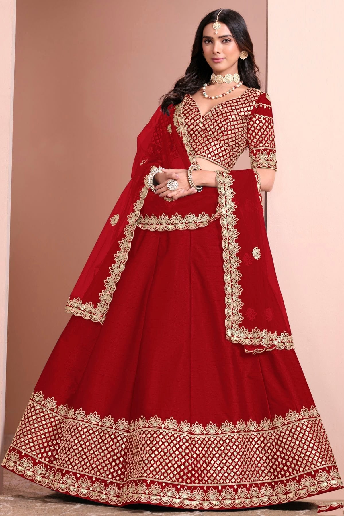 Red Colour Art Silk Lehenga Choli LC1050694 A