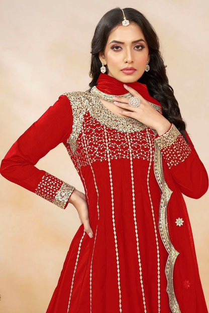 Red Colour Art Silk Semi Stitched Patiala Suit SM1050603 A