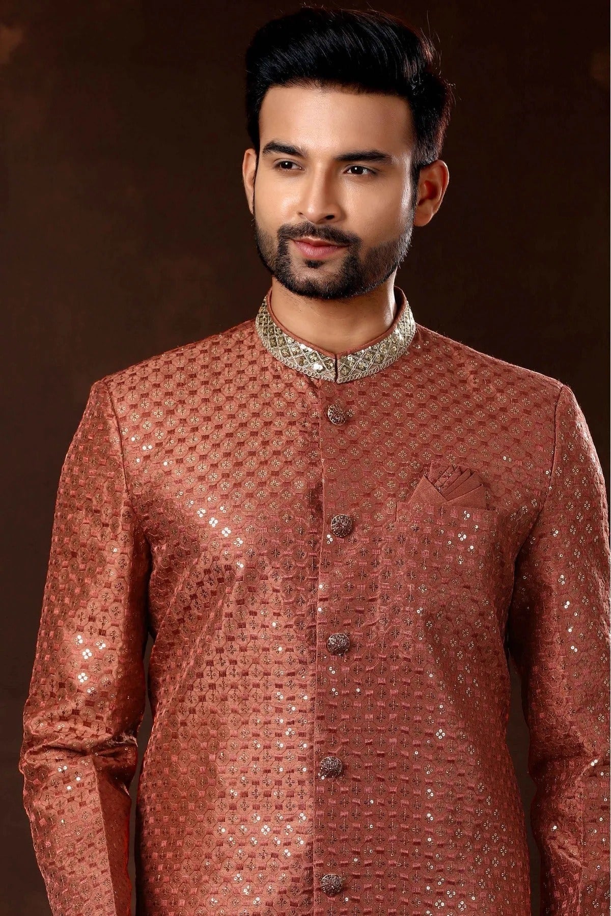 Red Colour Art Silk Sherwani SH1040373 A
