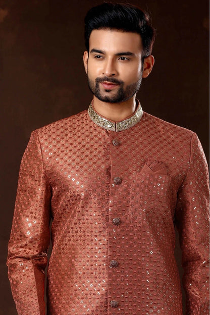 Red Colour Art Silk Sherwani SH1040373 A