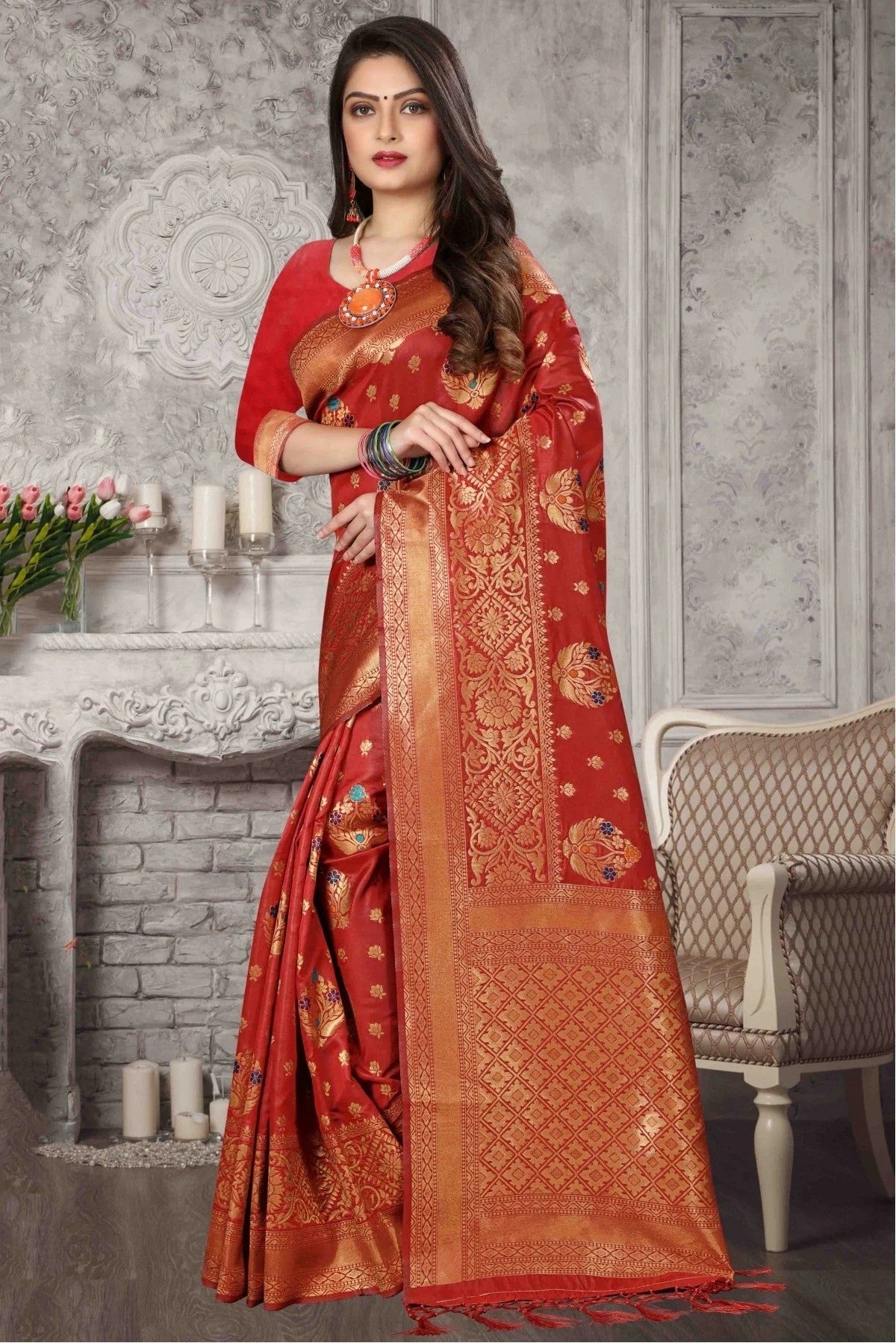 Red Colour Banarasi Art Silk Traditional Saree SD1120711 A