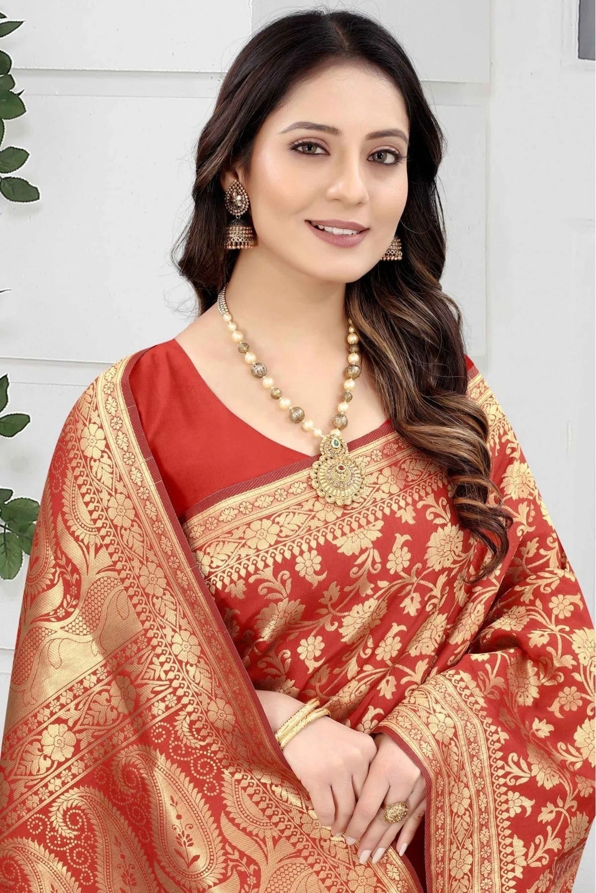 Red Colour Banarasi Art Silk Woven Saree SD1120857 A
