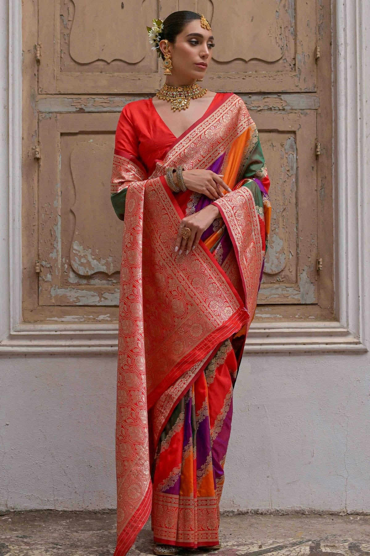Red Colour Banarasi Silk Traditional Saree SD1260043 B